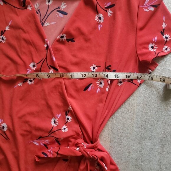 Mango MNG Orange Red Floral Wrap Dress, 6 - Picture 6 of 8